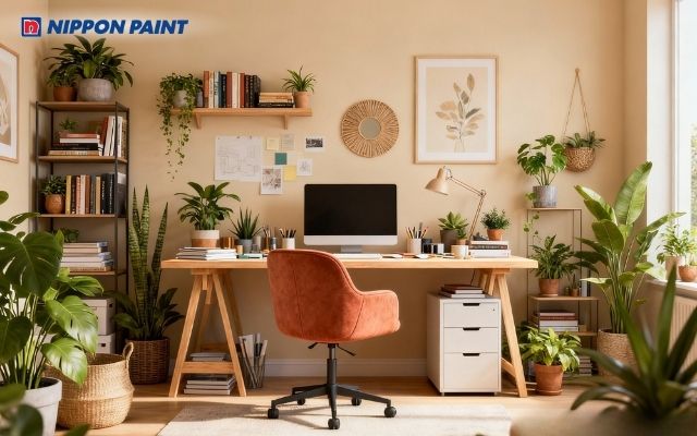 Văn phòng sơn màu cam nhạt, tăng năng lượng và động lực làm việc