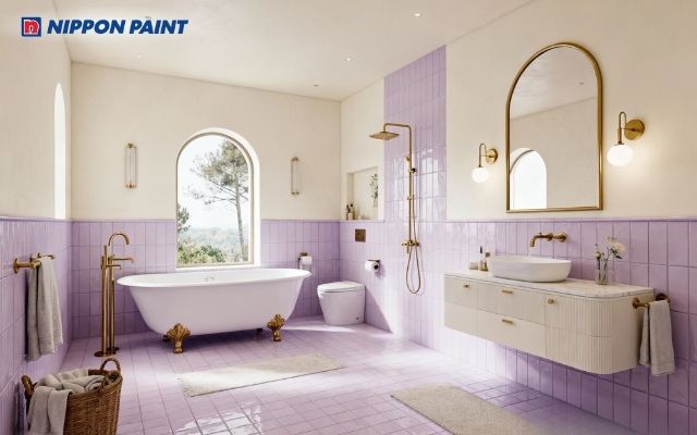 Phòng tắm sơn màu tím lilac nhẹ nhàng, sang trọng và tinh tế