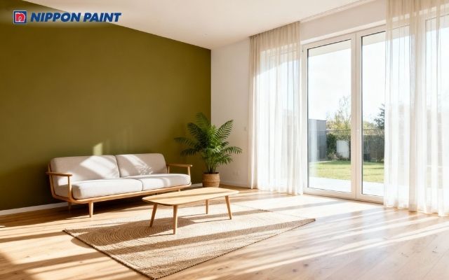 Xanh olive kết hợp trắng sữa mang đến phong cách Scandinavian hiện đại, gần gũi