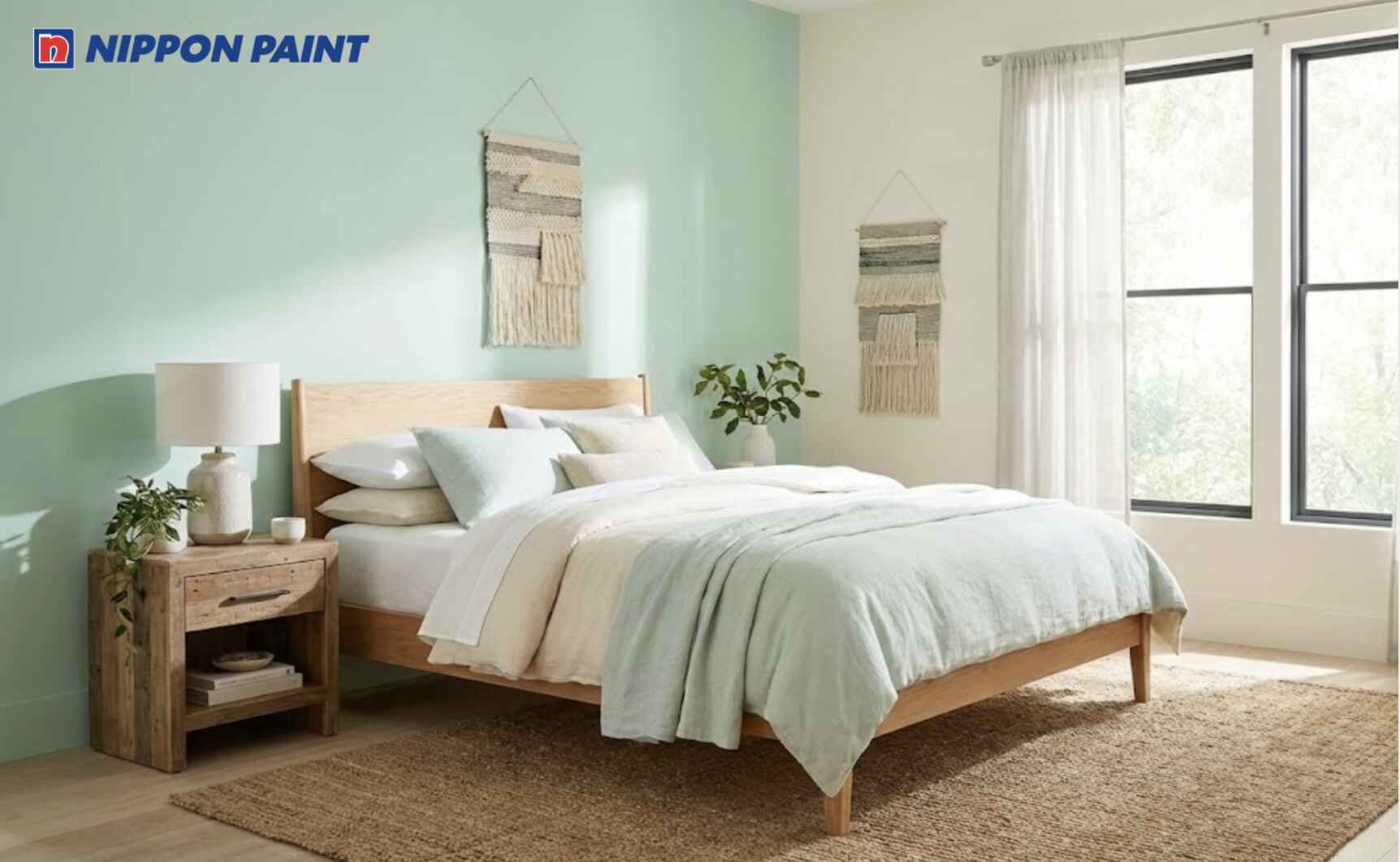 Phối xanh mint và kem sáng giúp phòng ngủ tuổi Hợi 1995 dịu mắt và dễ thư giãn