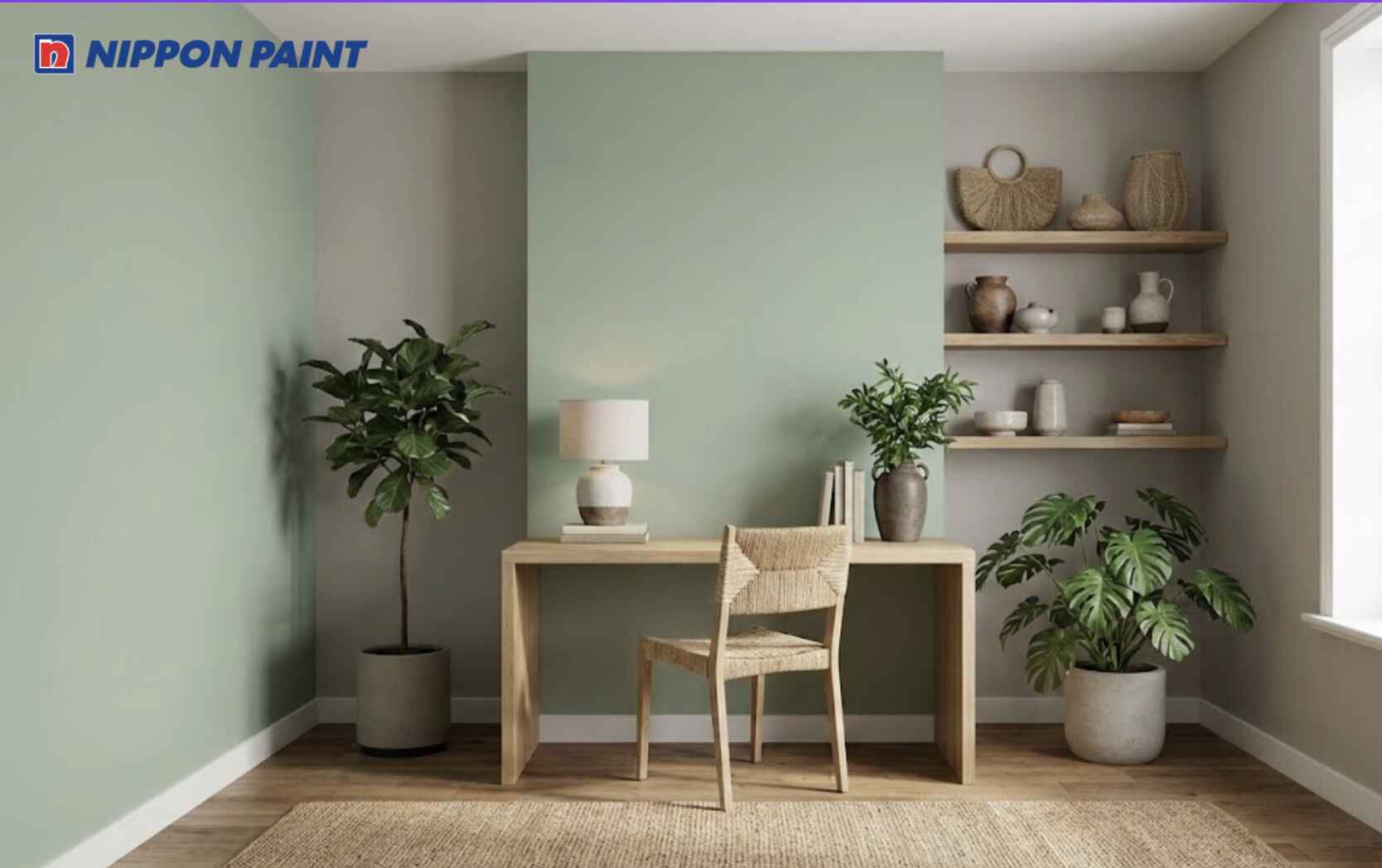 Tông xanh lá nhạt làm chủ đạo giúp không gian làm việc yên tĩnh, dễ tập trung