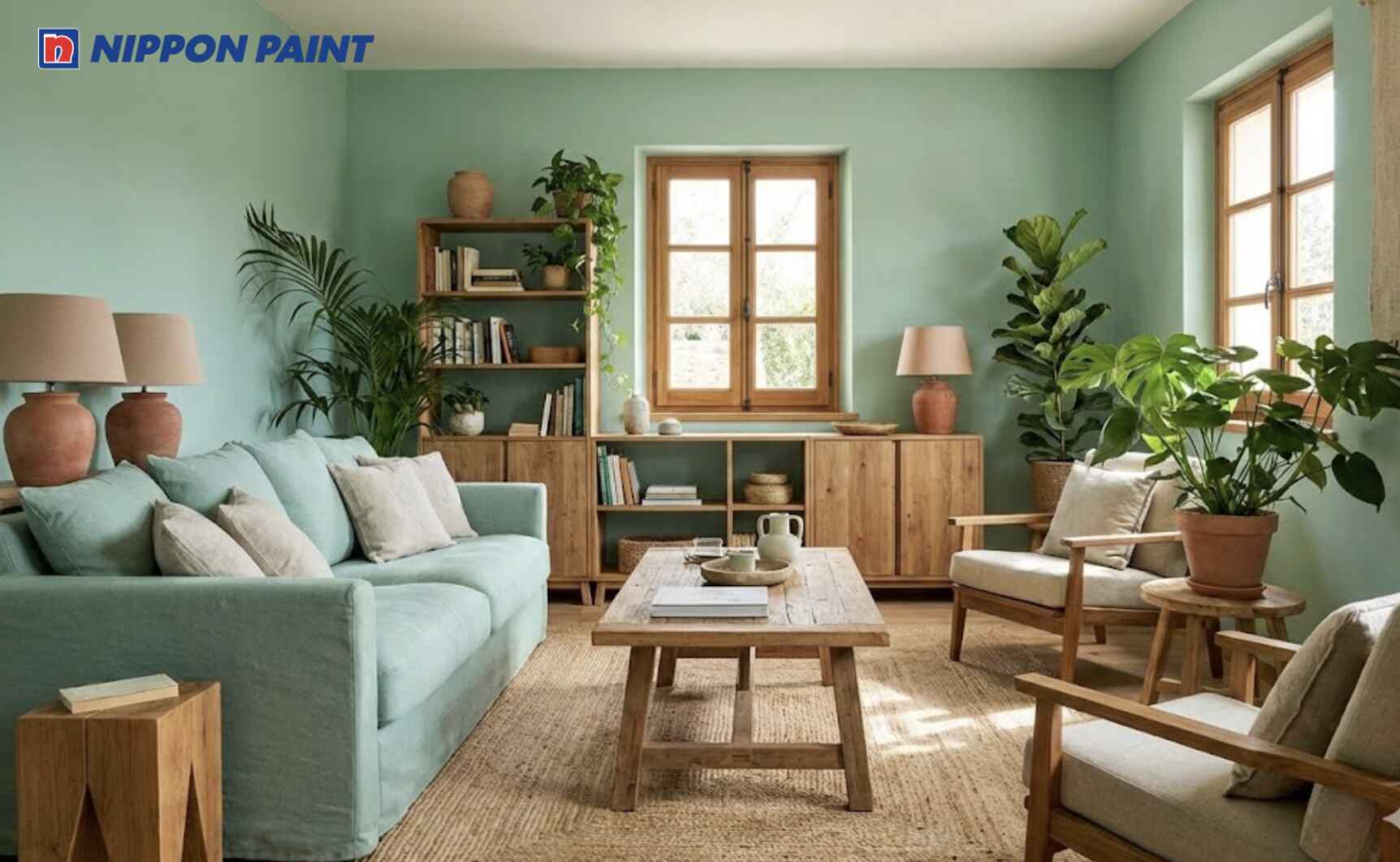 Tông xanh bạc hà phối nội thất gỗ giúp ổn định năng lượng cho Ất Hợi 1995