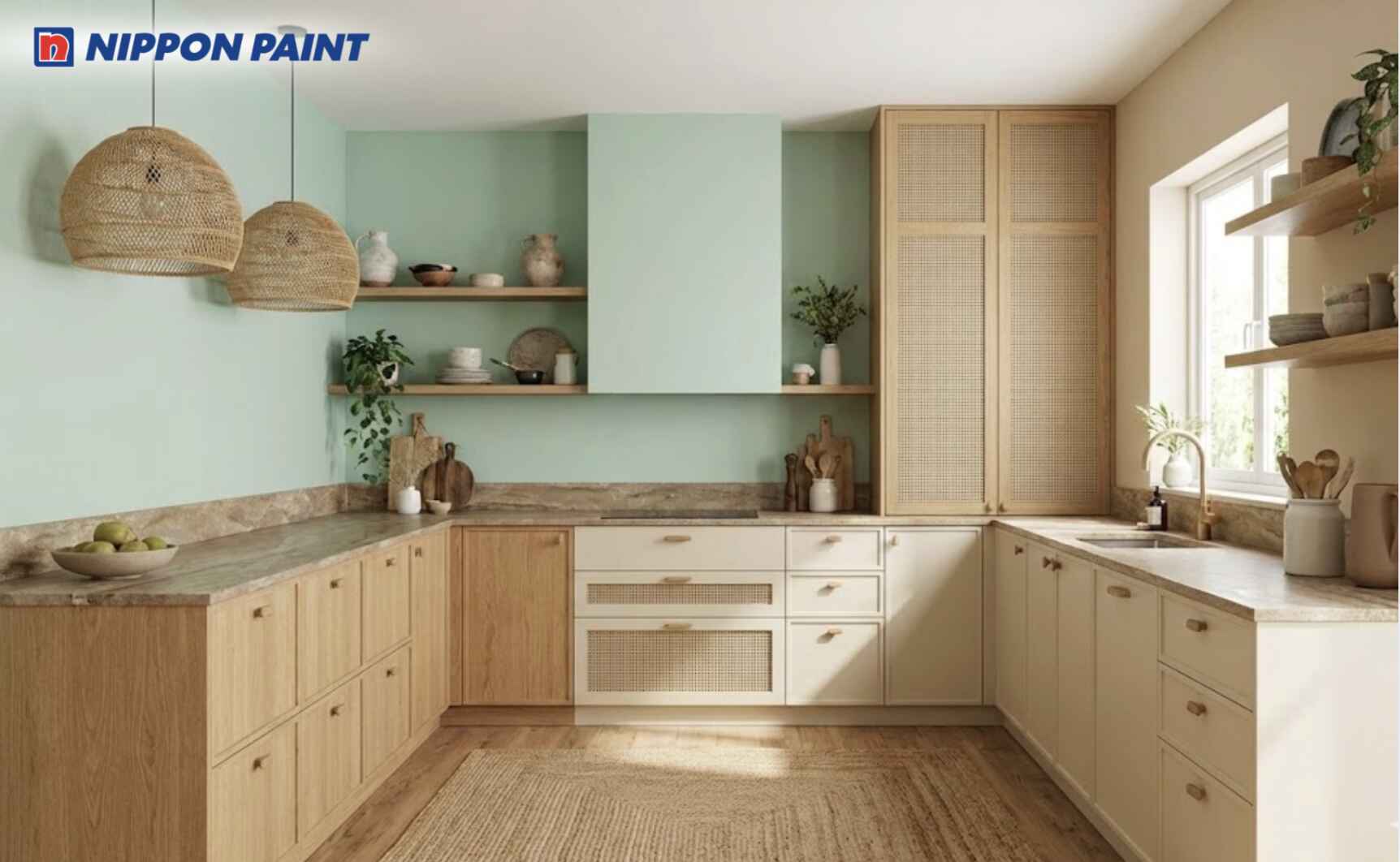 Gam xanh nhạt kết hợp be giúp sinh hoạt gia đình thoải mái hơn