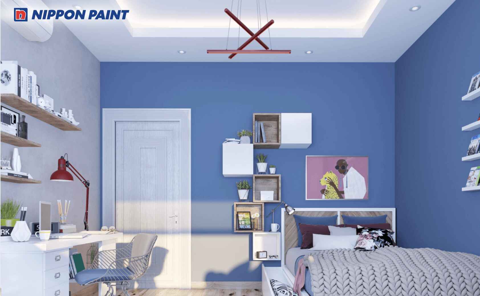 Phối xanh dương nhạt cùng trắng xám tạo cảm giác yên tĩnh và dễ đi vào giấc ngủ