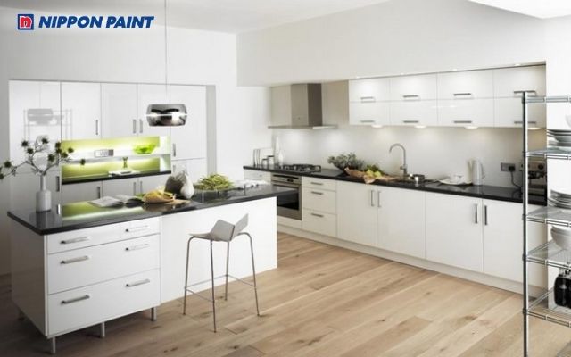 Phòng bếp xám trung tính, hài hòa, dễ phối với nhiều phong cách nội thất