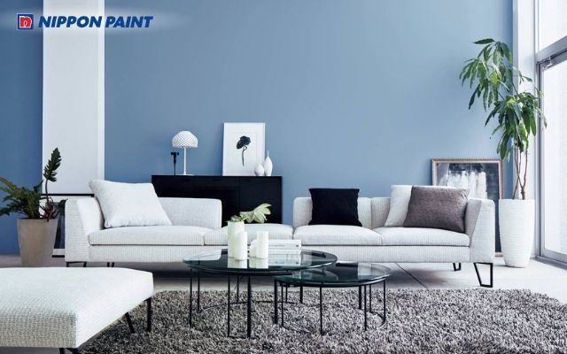 Phòng khách xanh xám hài hòa, hiện đại, tạo sự cân bằng giữa thẩm mỹ và phong thủy