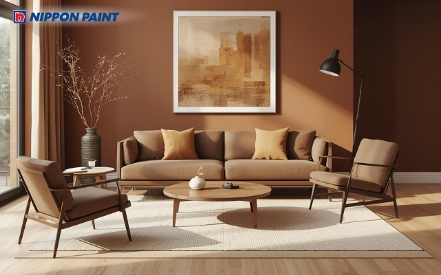 Gam màu đất nung cùng ánh đèn vàng tạo nên bức tranh kiến trúc gần gũi