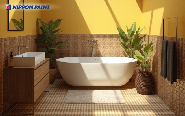 Không gian phối vàng nâu mang đến sự sạch sẽ, nhẹ nhàng nhưng vẫn rất tinh tế