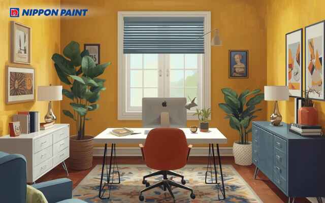 Vàng sậm điểm nhấn đỏ đất giúp công việc thêm thuận lợi và nhiều động lực