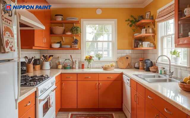 Cam đất phối vàng nhạt tạo sự hài hòa, giúp giữ lửa hạnh phúc gia đình