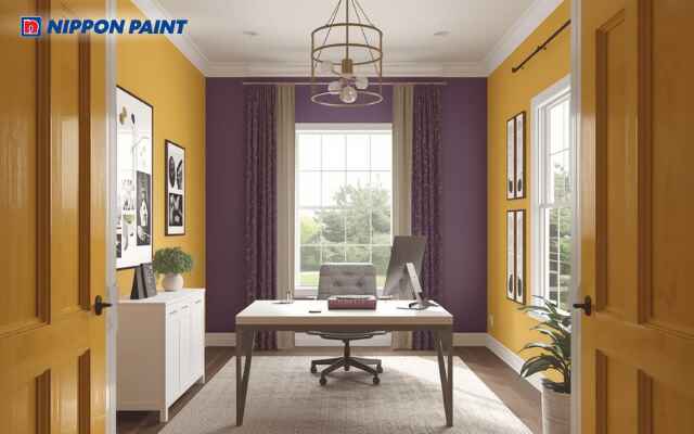 Vàng đất phối tím nhạt tạo chiều sâu không gian và tăng cảm hứng sáng tạo