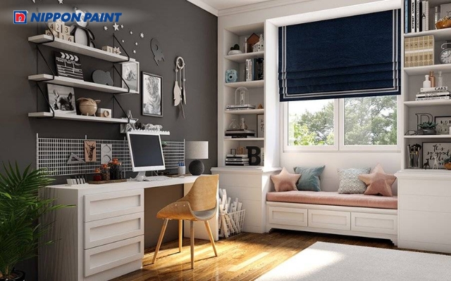 Xám sáng nhẹ nhàng, giúp không gian học tập luôn cân bằng và dễ chịu