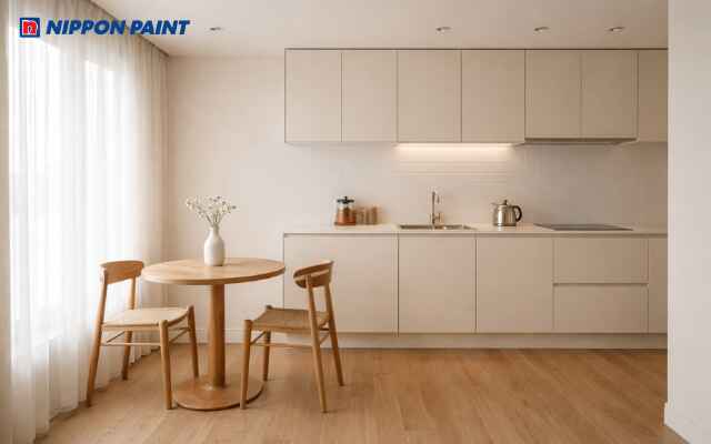 Màu trắng ngà làm sáng bếp, dễ phối nội thất, hút quý nhân hỗ trợ