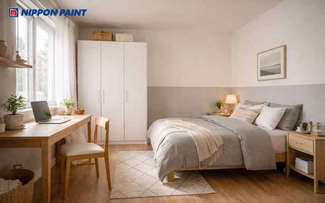 Màu trắng xám trong phòng ngủ sáng thoáng, hút quý nhân