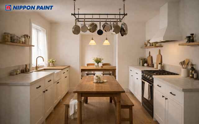 Màu be kem giúp phòng ăn sáng sang trọng, giữ hòa khí