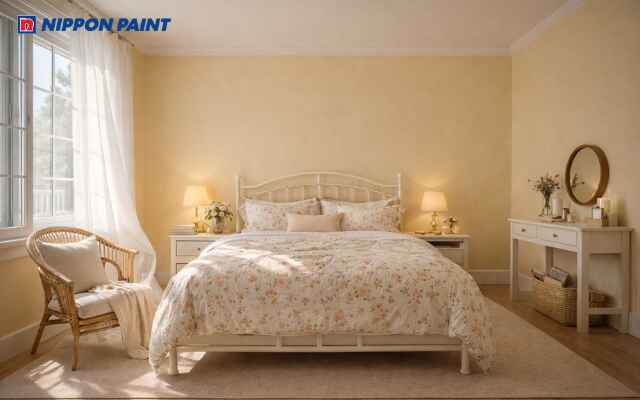 Màu vàng kem giúp phòng ngủ trông dịu mắt, tăng may mắn, tình cảm bền