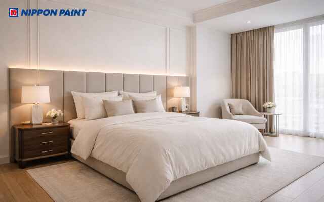 Màu trắng be tạo cảm giác phòng ngủ sang tinh tế, giúp ngủ ngon và tái tạo năng lượng