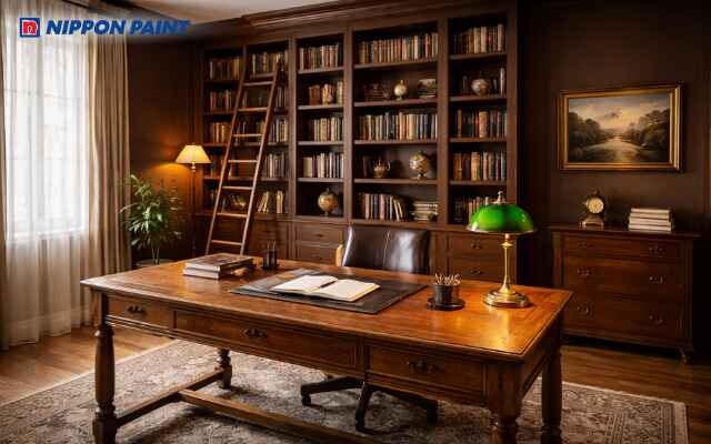 Nâu gỗ giúp phòng làm việc vững vàng, tăng uy tín, giữ tài lộc