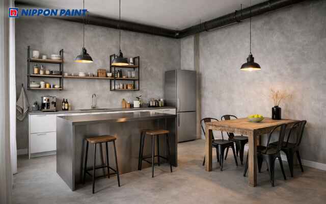 Màu xám xi măng tăng phần hiện đại cá tính, cân bằng năng lượng, bếp gọn đẹp