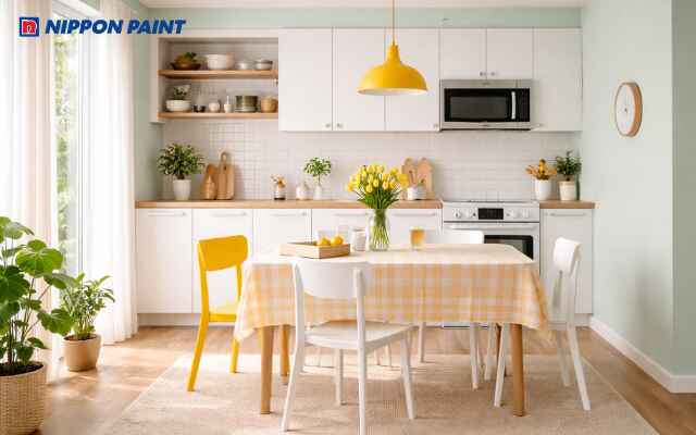 Xanh mint phối trắng và vàng tươi đẹp trẻ trung, tăng năng lượng, hút may mắn