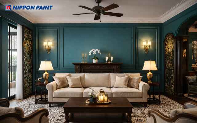 Xanh teal đậm phối kem và vàng đẹp cổ điển mang đến cảm nhận sang ấm, hút quý nhân