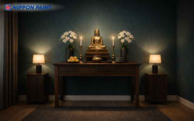 Trắng sáng phối nâu gỗ và đỏ son đẹp chỉn chu cân đối, giúp gia chủ giữ lễ nghĩa, sinh phúc lộc