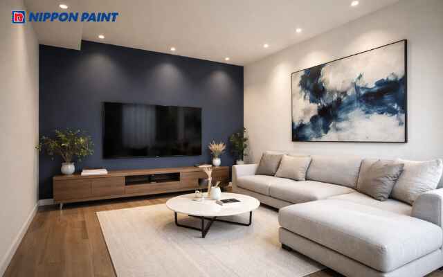 Xanh navy phối trắng và gỗ giúp tăng tập trung, hút tài lộc