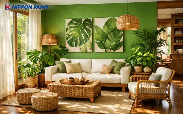 Xanh lá phối màu be đẹp gần gũi thiên nhiên, giúp căn nhà thêm tươi mới, gia đạo ấm êm