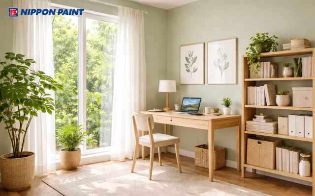 Xanh sage phối trắng và mây tre đẹp dịu mắt, giúp nhẹ đầu, sáng tạo bền bỉ