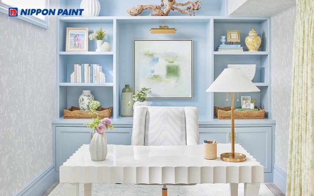 Phòng làm việc xanh dương trầm giúp sự nghiệp phát triển ổn định