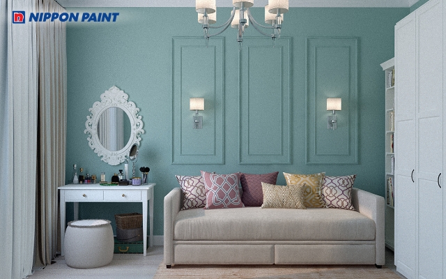 Gia chủ có thể tập trung gam màu bản mệnh vào mảng tường chính để làm điểm nhấn