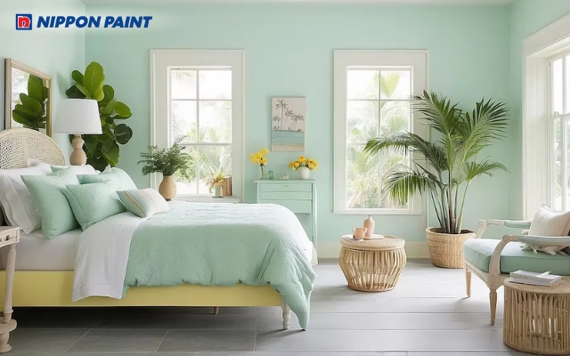 Phòng ngủ xanh nhẹ mang đến cảm giác an toàn, riêng tư và dễ chịu