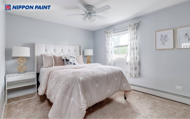 Xanh dương pha xám tạo cảm giác mát mẻ, ổn định tinh thần khi căng thẳng