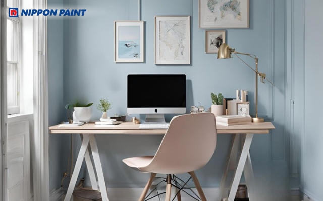 Màu xanh dương pastel cùng ghi nhạt hỗ trợ tốt cho công việc cần sáng tạo