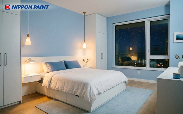 Sự kết hợp xanh dương nhạt - trắng mang lại cảm giác thư thái