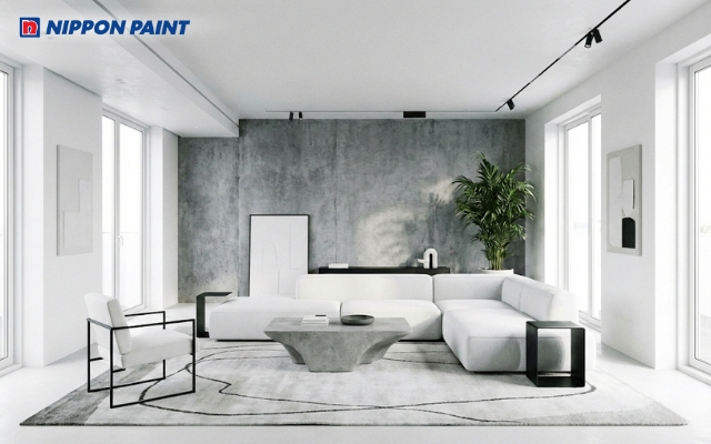 Phòng khách màu trắng - xám giúp không gian sáng sủa