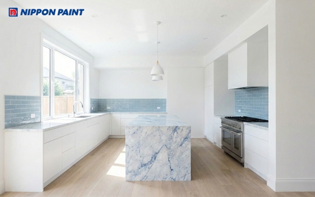 Sự kết hợp giữa trắng và xanh dương nhạt tạo cảm giác mát mẻ