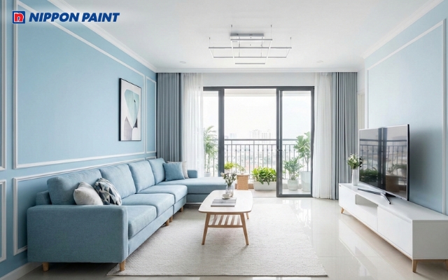 Xanh dương nhạt và trắng giúp giải tỏa căng thẳng cho gia chủ