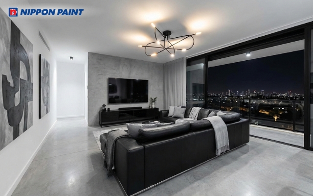 Phòng khách ghi sáng - đen thể hiện sự quyết đoán của gia chủ