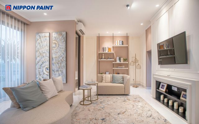 Be sáng phối cùng nâu sữa giúp phòng khách trở nên thoáng đãng và sáng sủa hơn