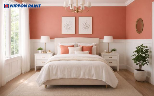 Phối màu trắng tinh khôi và đỏ hồng mang lại vẻ đẹp cá tính, hiện đại cho phòng ngủ