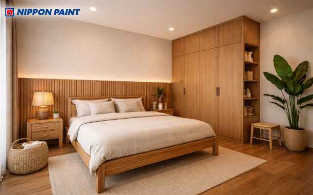 Tông nâu gỗ giúp căn phòng trở nên gần gũi với thiên nhiên