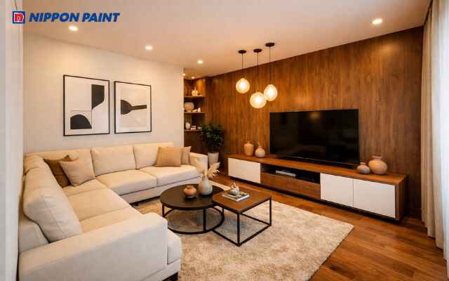 Sự kết hợp tinh tế giữa nâu đất và trắng kem tạo điểm nhấn hiện đại