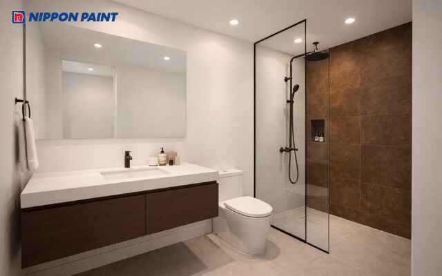 Màu nâu cà phê là điểm nhấn hoàn hảo trên nền tường trắng