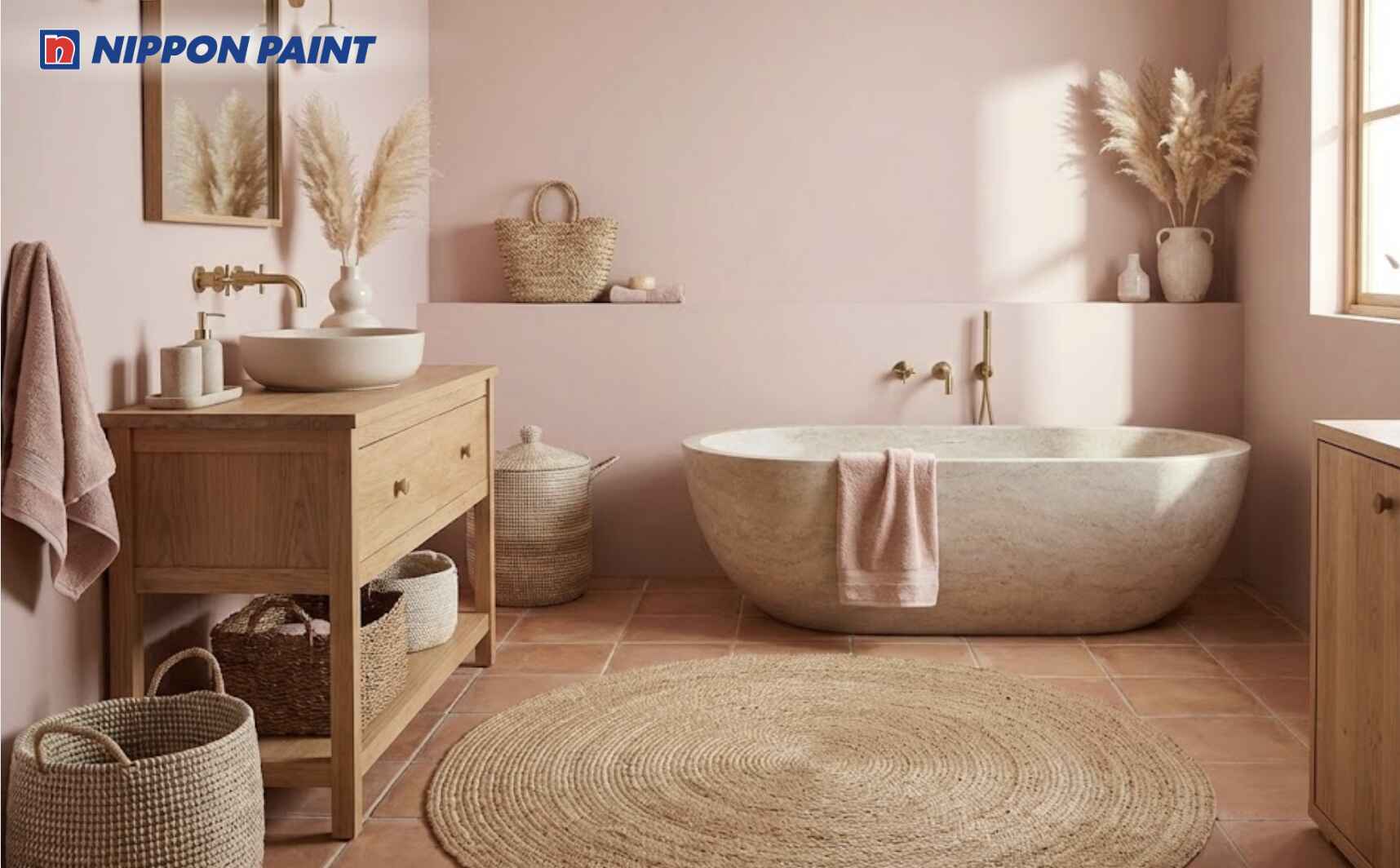 Tông hồng phấn tạo không gian ấm áp và dễ chịu khi sử dụng hằng ngày