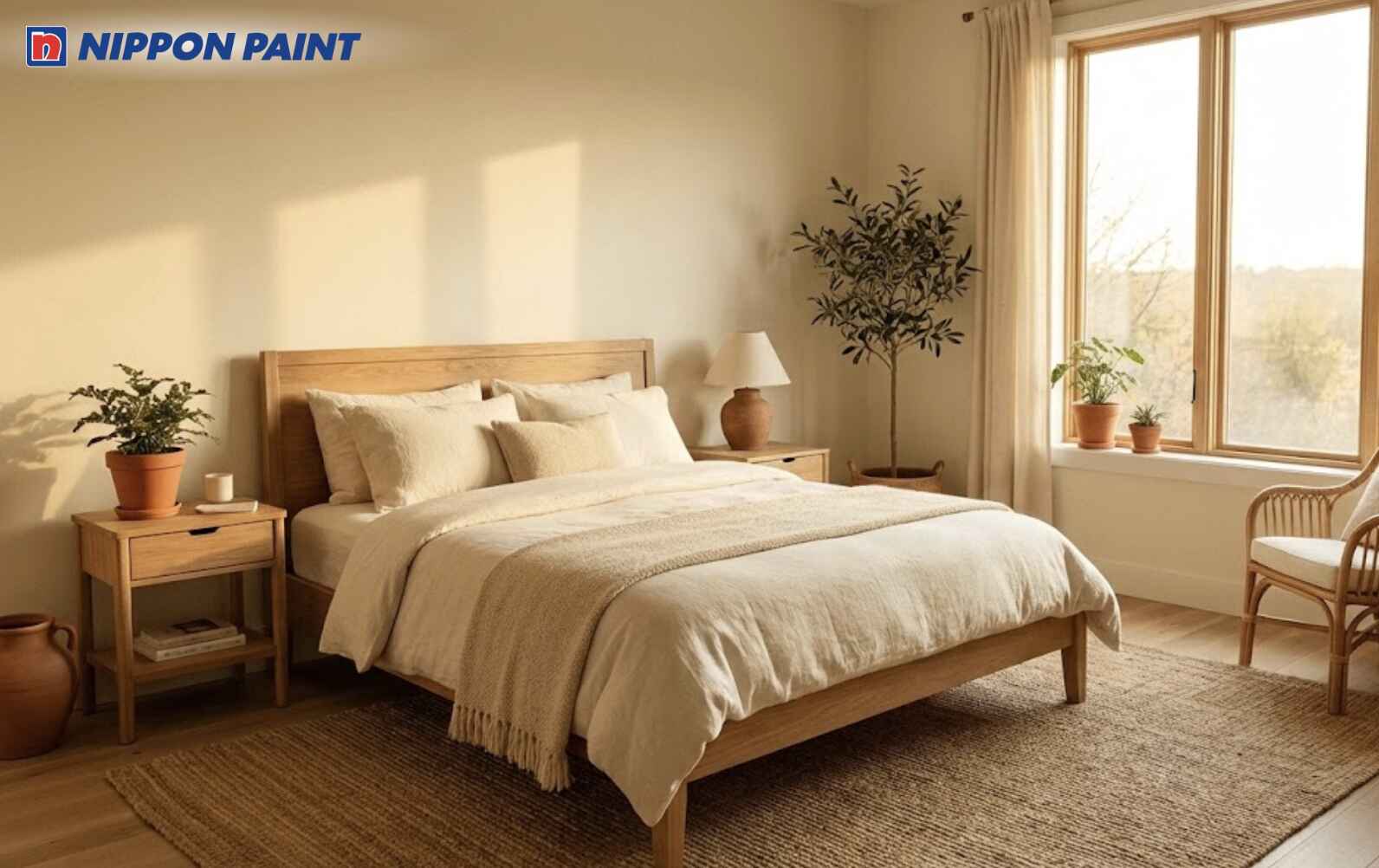 Phòng ngủ màu kem ấm hỗ trợ tinh thần tích cực cho người tuổi Kỷ Sửu