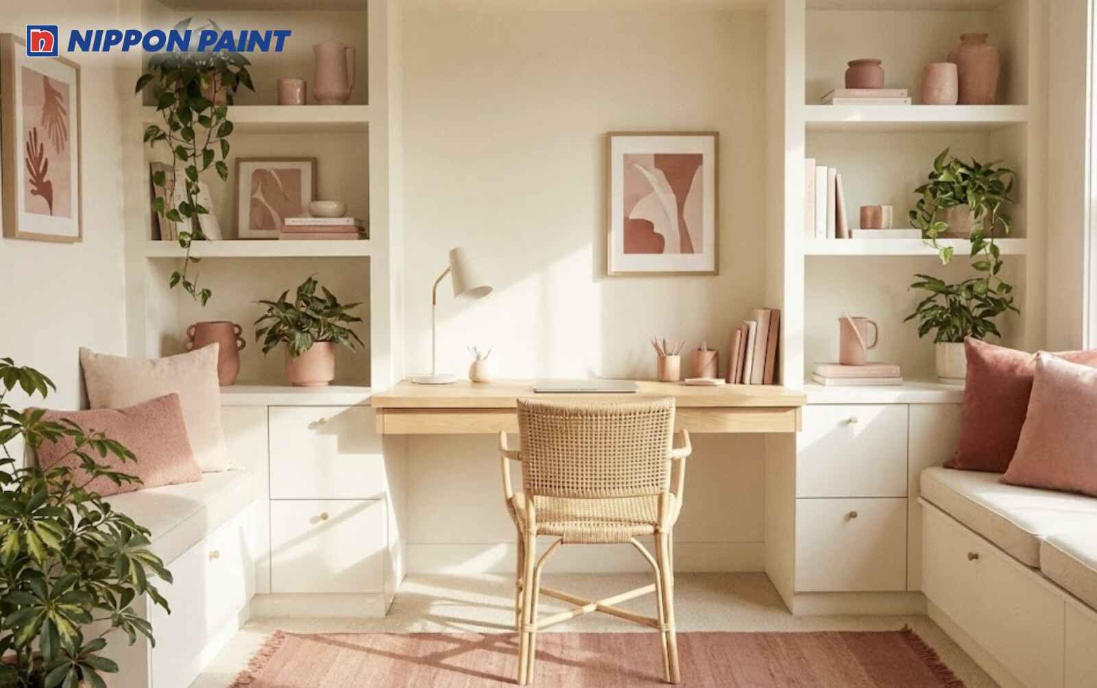 Gam trắng kem kết hợp điểm nhấn của màu hồng khơi gợi cảm hứng sáng tạo