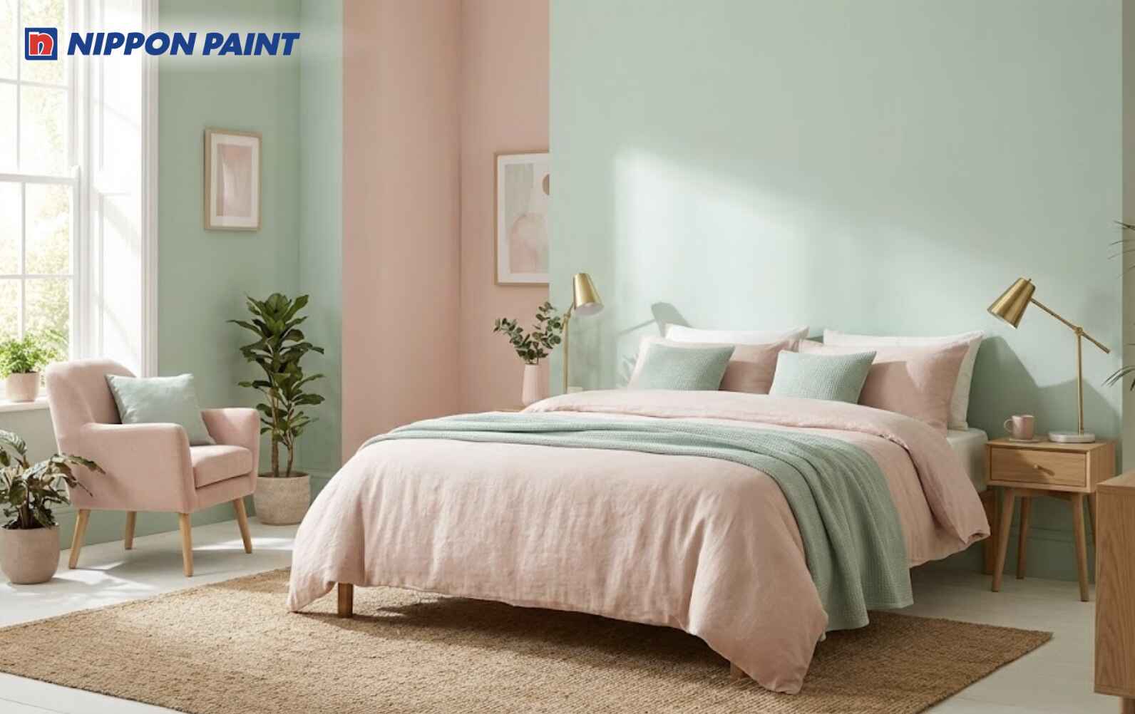 Màu xanh lá pastel kết hợp hồng giúp cân bằng năng lượng, mang lại cảm an yên