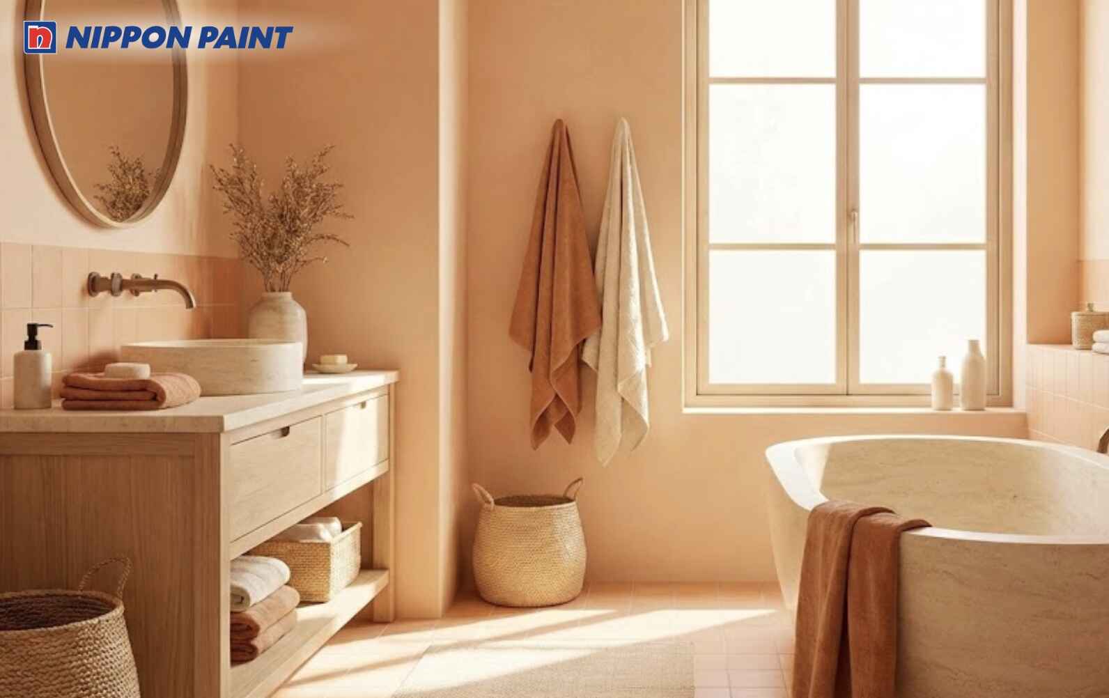 Phòng tắm màu cam nhạt mang lại năng lượng tích cực cho người sinh năm 2009