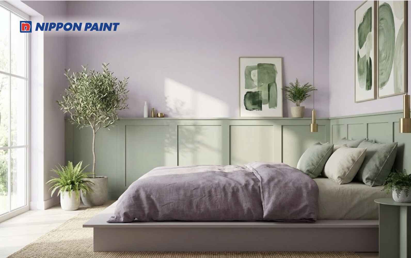 Tím pastel kết hợp màu kem giúp ổn định cảm xúc và thư giãn sâu